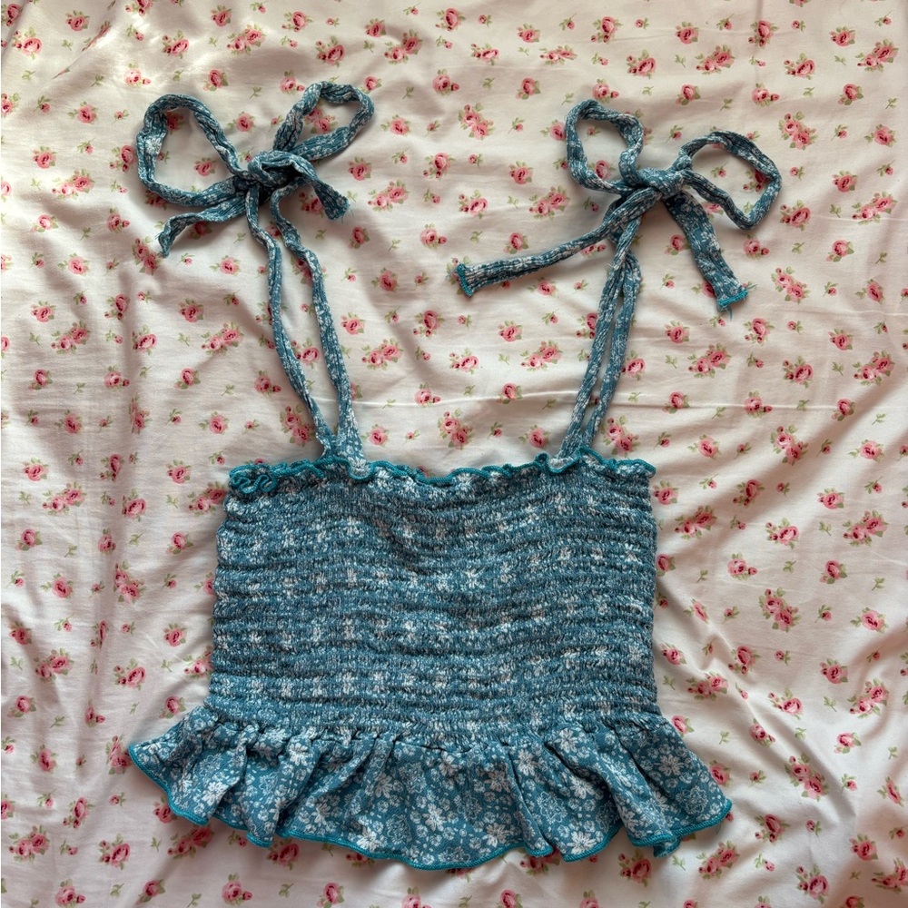 Floral Blue Ruffled Crop-top